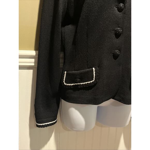 Vtg St John Santana Knit Black Jacket White Piping Crochet Hem Buttons Sz 2 - Picture 7 of 12